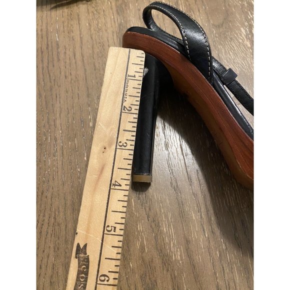 Marc Jacobs Open Toe Black Sling Back Leather White Top Stitch Heel Sz 39.5 VTG - Picture 7 of 8